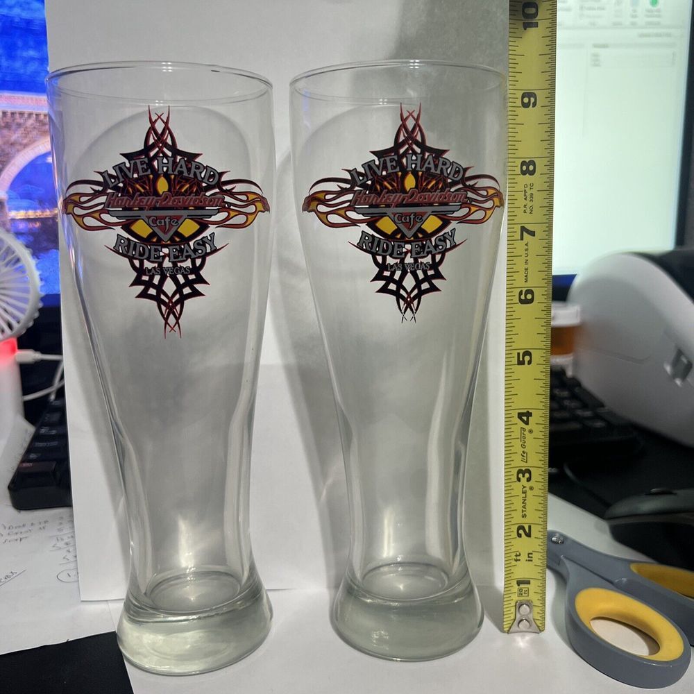 Pilsner Tall Beer Glass Harley Davidson Cafe Live Hard Ride Easy Las Vegas 22 Oz
